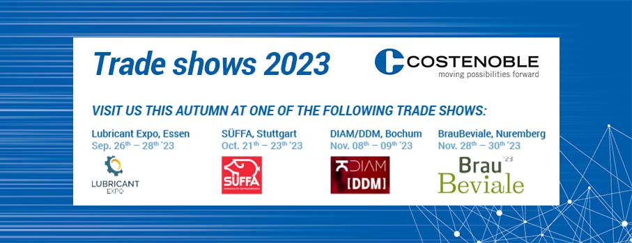 Costenoble will be present at these trade shows this fall: Lubricant Expo, Süffa, DIAM, BrauBeviale